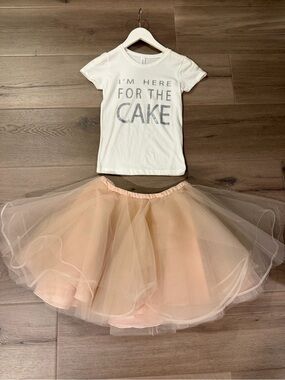La Petite Hayley Paige White Tee with Blush Tulle Skirt Party Outfit
